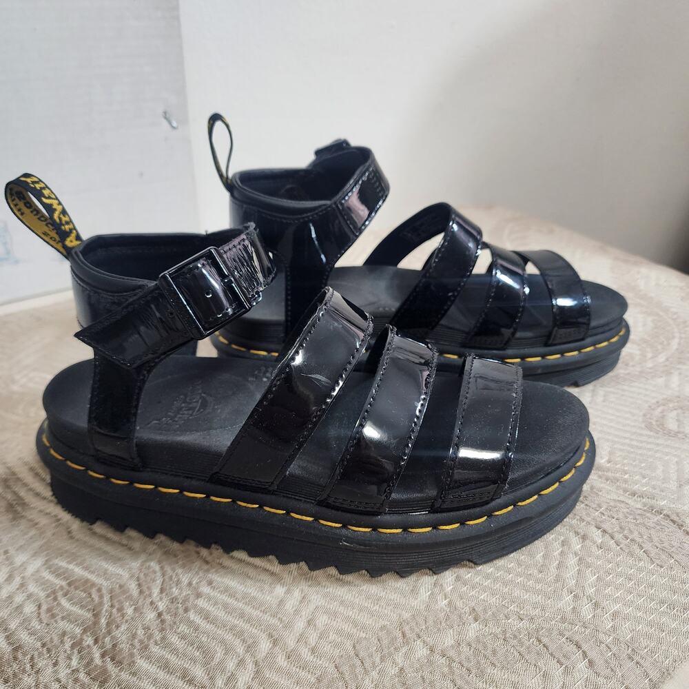 Black Dr. Martens sandals with chunky sole and platform style size 7